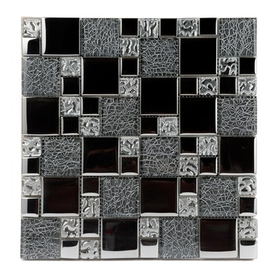 Cristal modulaire noir et chrome argent : miroir noir, craquelé argenté, chrome martelé