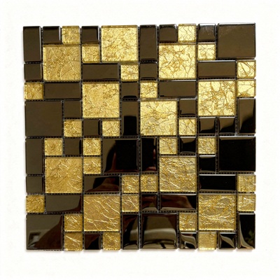 Cristal modulaire or et noir : miroir bronze foncé et feuille d'or froissée