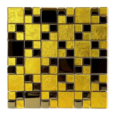 Modulaire à dominante feuille d'or, ponctué de petits carreaux miroir noir et or