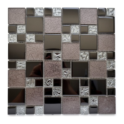 Modulaire miroir noir, feuille mauve taupe et carrés chrome gaufré