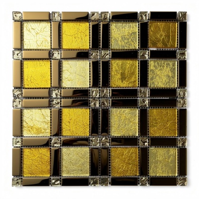 Entrelacs de feuille d'or encadrés de baguettes miroir noir et or