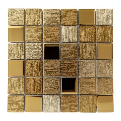 Trame 6x6 or : carreaux texturés nervurés écorce et miroir or lisse