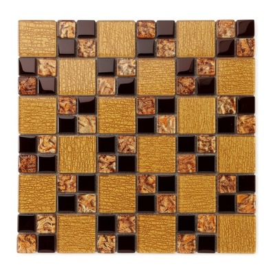 Cristal modulaire ambre craquelé façon crocodile, feuille cuivre et miroir chocolat