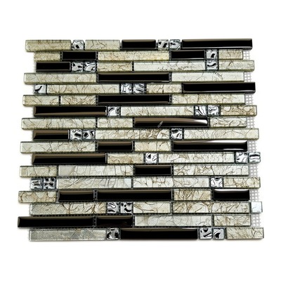 Baguettes linéaires feuille champagne argenté, chrome noir et carrés chrome gaufré