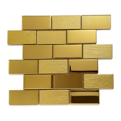 Grandes briques 98x48 miroir or et or nervuré écorce horizontal