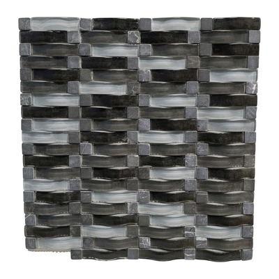 Vague 3D de barrettes cintrées gris glacier, fumé et noir, carrés pierre mate