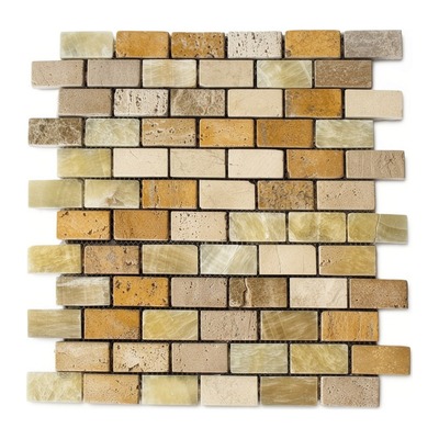 Briques de pierre 48x23 : onyx vert jade, travertin doré, crème et beige