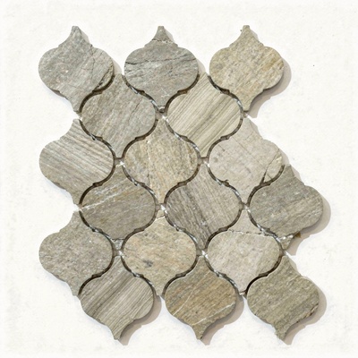 Lanternes arabesques en pierre gris taupe, quelques veinages façon bois