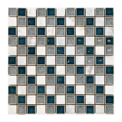 Trame 23 mm : Carrare blanc, craquelé bleu canard et gris moucheté d'or