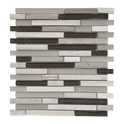 Baguettes linéaires pierre veinée bois gris, cristal blanc dépoli et brun fumé