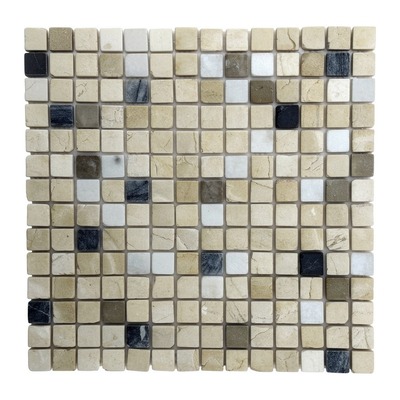 Mini-carrés 15 mm vieillis crème beige, gris ardoise et accents blancs