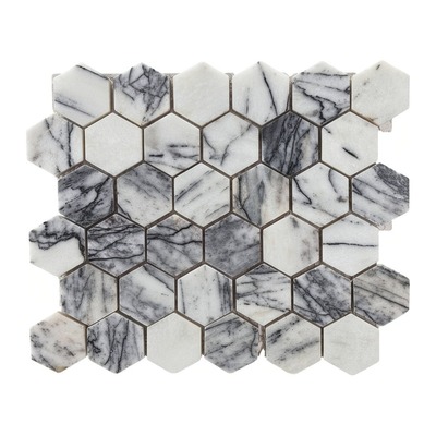 Hexagones 48 mm de marbre Lilac blanc, veines gris-noir