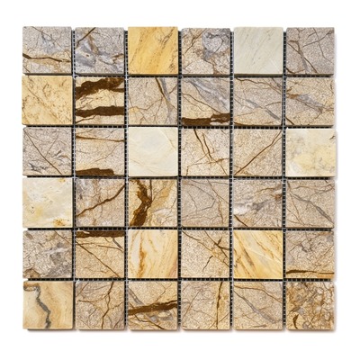 Trame 48 mm de marbre rainforest beige doré, veines brunes