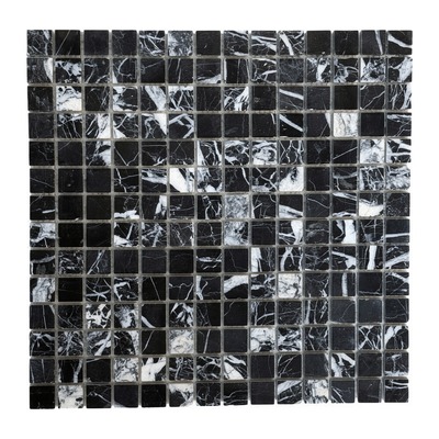 Trame 23 mm de Noir Marquina poli, veines blanches marquées