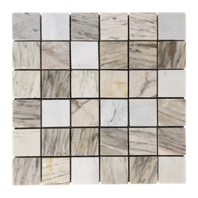 Trame 6x6 de Volakas blanc crème vieilli, veines grises et fauves