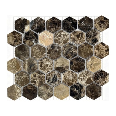 Hexagones 48 mm d'emperador poli, mélange brun et beige
