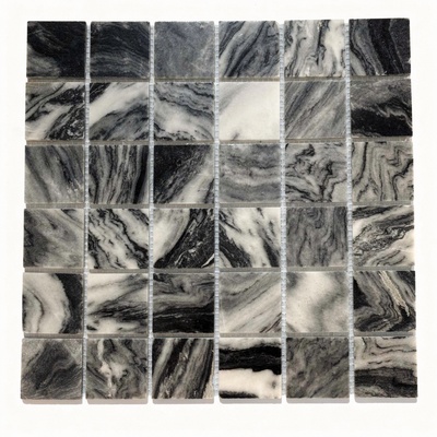 Trame 6x6 de marbre Bardiglio gris, veines blanches et noires tourbillonnantes