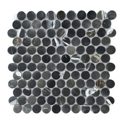 Ronds penny 19 mm de marbre noir anthracite, veines blanches et dorées