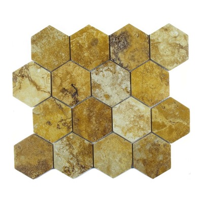Hexagones 73 mm de travertin jaune doré