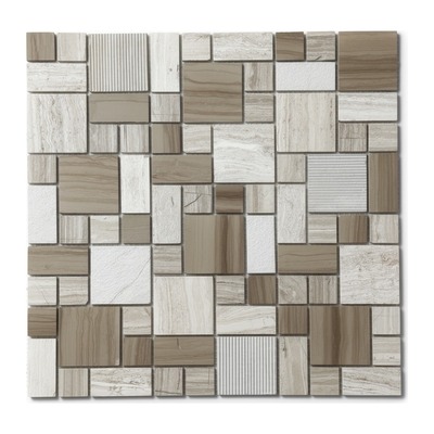 Modulaire multiformat en pierre veinée bois grise : taupe lisse, striée, rainurée blanche