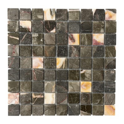Trame 23 mm de marbre gris-brun, accents d'onyx crème et orangé