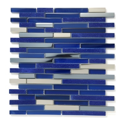 Baguettes linéaires de cristal bleu cobalt, paillettes marine et chrome
