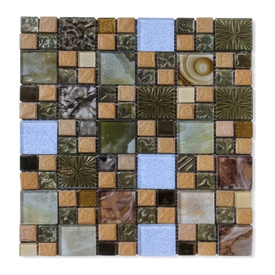 Modulaire cristal vert olive texturé, relief sable, craquelé blanc et paillettes dorées