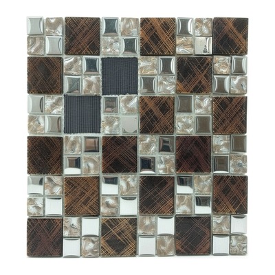 Modulaire cristal brun quadrillé, coussins chromés et carrés argent ondulés