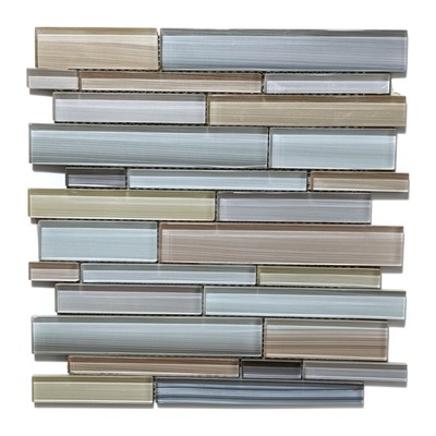 Baguettes linéaires de cristal soie beige, taupe et gris bleuté, longueurs variées