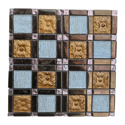Modulaire craquelé bleu ciel pâle, relief doré et carrés bronze chromés