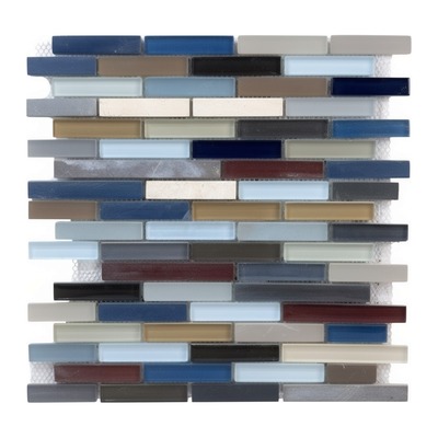 Baguettes linéaires de cristal bleu-gris, bleu poudré, beige et blanc, avec pierre