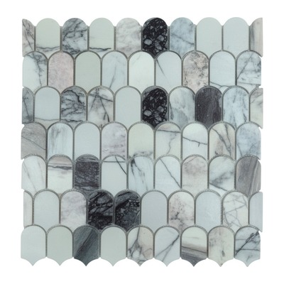Écailles plumes de marbre blanc, vert d'eau et gris veiné