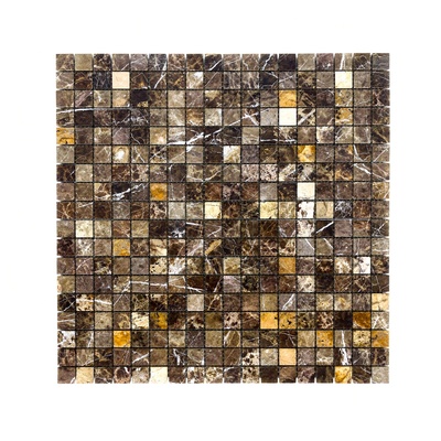 Trame serrée de marbre emperador brun foncé, quelques carreaux ocre doré