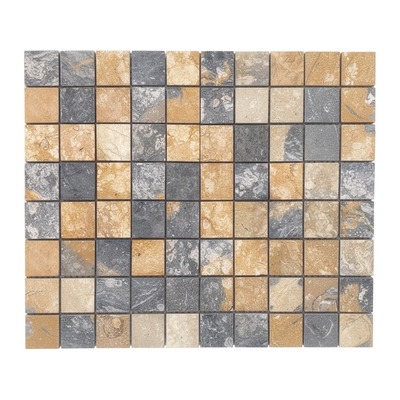 Trame 48 mm de marbre fossilisé mêlé bleu-gris et beige doré