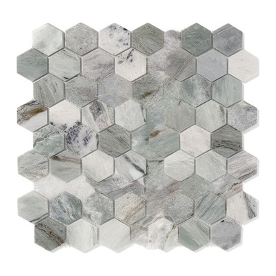 Hexagones 48 mm de marbre jade vert sauge et blanc