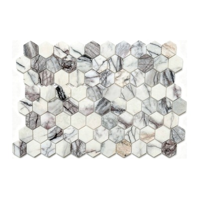 Hexagones 48 mm de marbre Lilac blanc, veines violet-noir