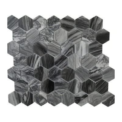 Hexagones 48 mm de Bardiglio gris, tourbillons noir et blanc