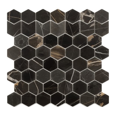 Hexagones 48 mm de marbre chocolat noir profond