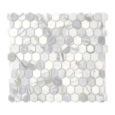 Mini-hexagones de marbre Volakas et Calacatta blancs