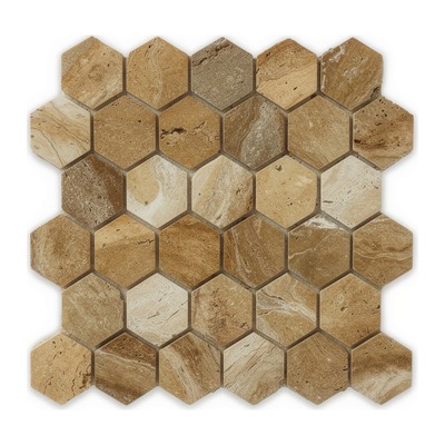 Hexagones 48 mm de travertin noce noyer