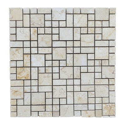 Calepinage français modulaire en calcaire fossilisé crème