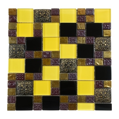 Cristal modulaire jaune doré et noir, relief baroque bronze