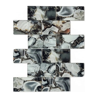Briques métro en cristal brillant imprimé agate gris et noir