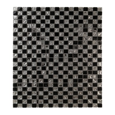 Mini-carrés en damier de cristal noir et argent martelé