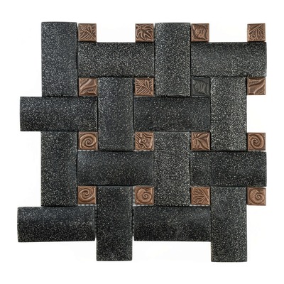 Tressage noir pailleté et carrés à motif bronze