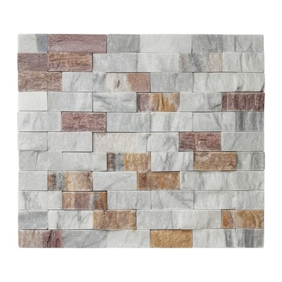 Panneau de parement éclaté en quartzite blanc, gris et rose