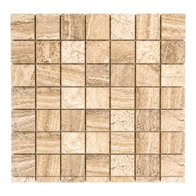 Mosaïque mini-trame 2,3 cm, marbre beige clair veiné bois, finition adoucie