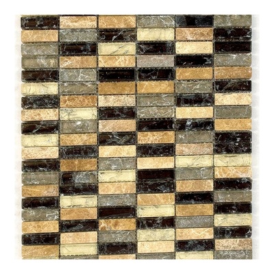Mosaïque mini-briques de marbre beige fauve moucheté vert-gris, finition vieillie
