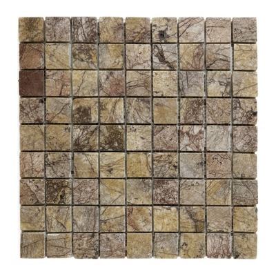 Mosaïque trame 4,8 cm, marbre beige doré veiné brun, finition adoucie