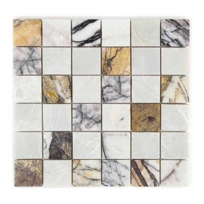 Mosaïque trame 4,8 cm, mélange de marbres blanc ice et Milas lilas, finition adoucie